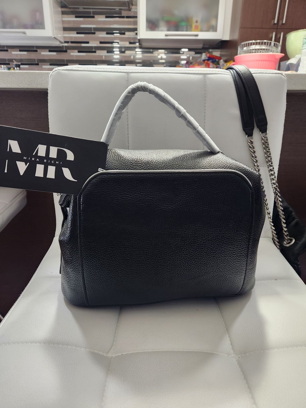 Black Leather Satchel with Top Handle